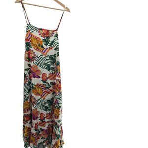 Paper Heart White Fruit Floral Tropical Rayon Open Back Maxi Dress Small